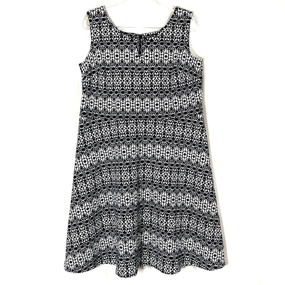 Talbots | Navy White Brocade Sleeveless Polyester Blend A-Line Dress 1X